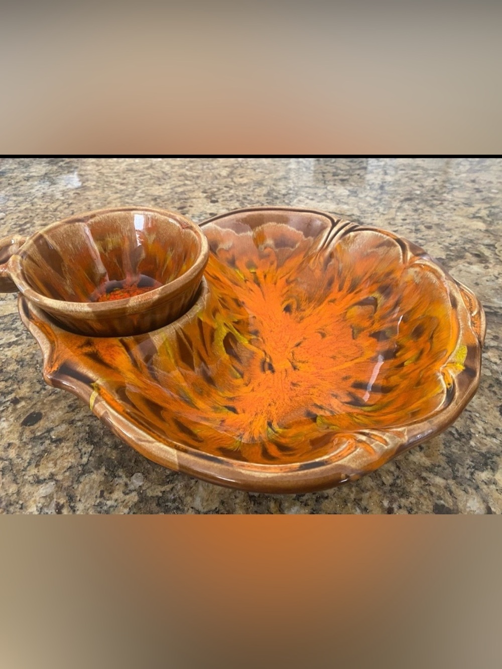 VTG 70s Serving Platter Chip & Dip California Pottery Retro Signed 326